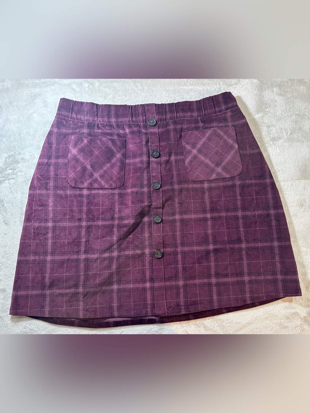 Torrid Plus 1X Corduroy Mini Skirt Burgundy Plaid Button-Front Pockets